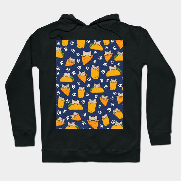 Cute cat burrito, taco and pizza pattern Hoodie by Purrfect